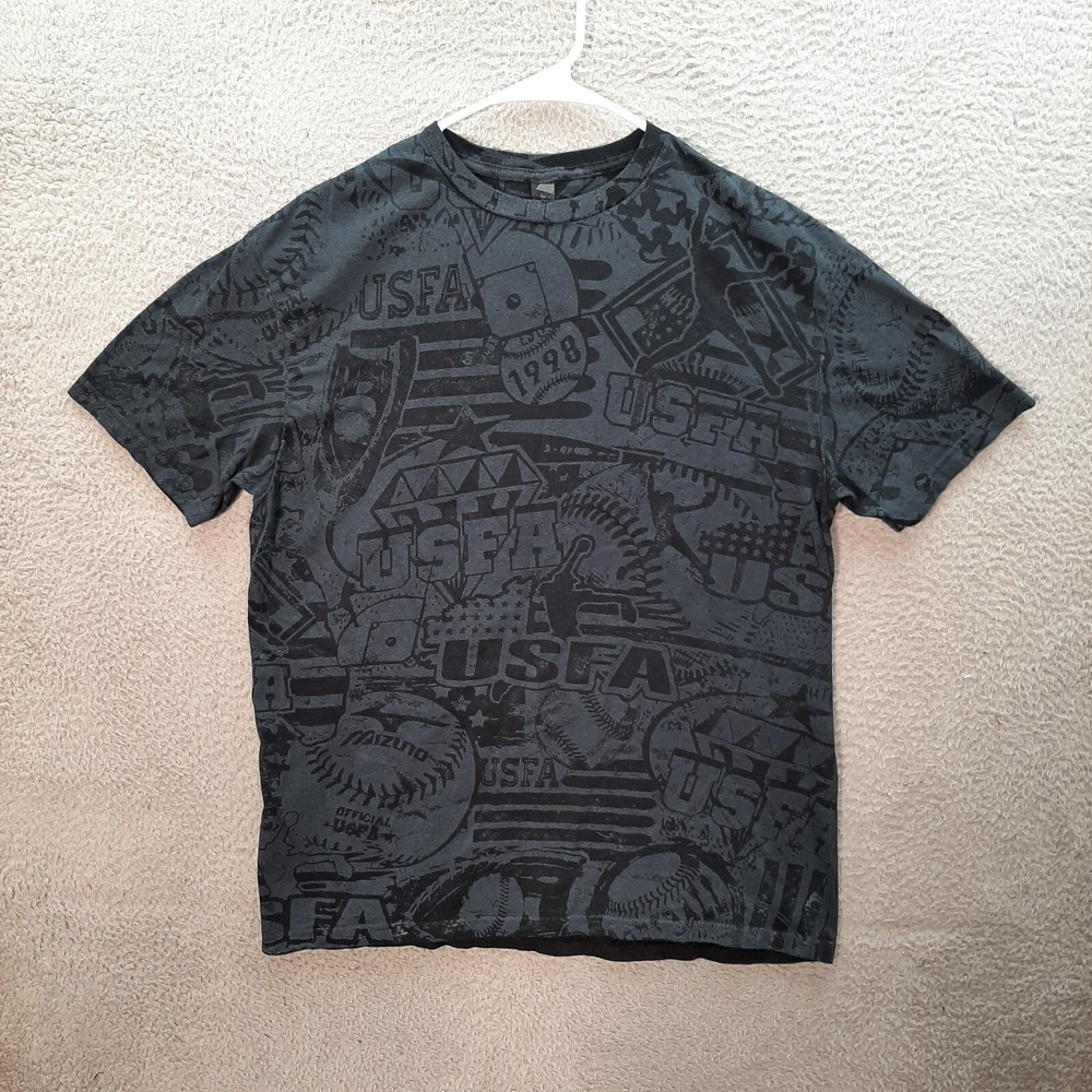 Gildan Shirt Adult Large Black USFA Fast‎ Pitch Softball Mizuno All Over Print
